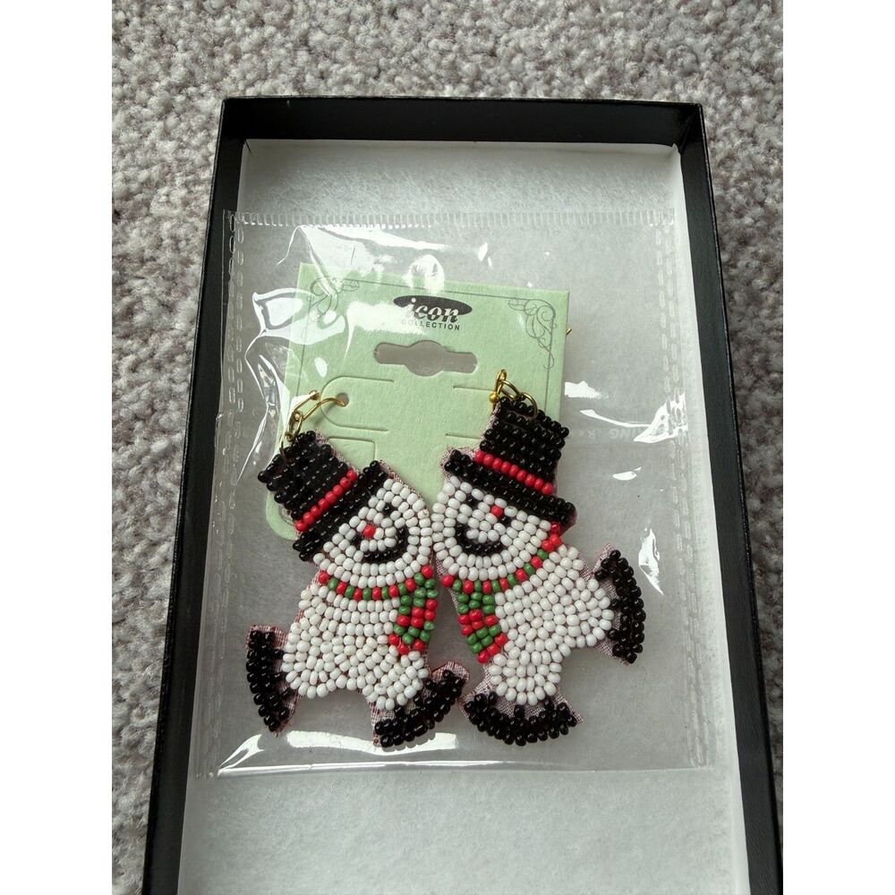 Beaded Snowman Earrings